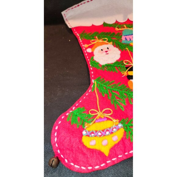 Handcrafted Christmas Stocking With Embroidered Santa & Ornament Design - Picture 2 of 10